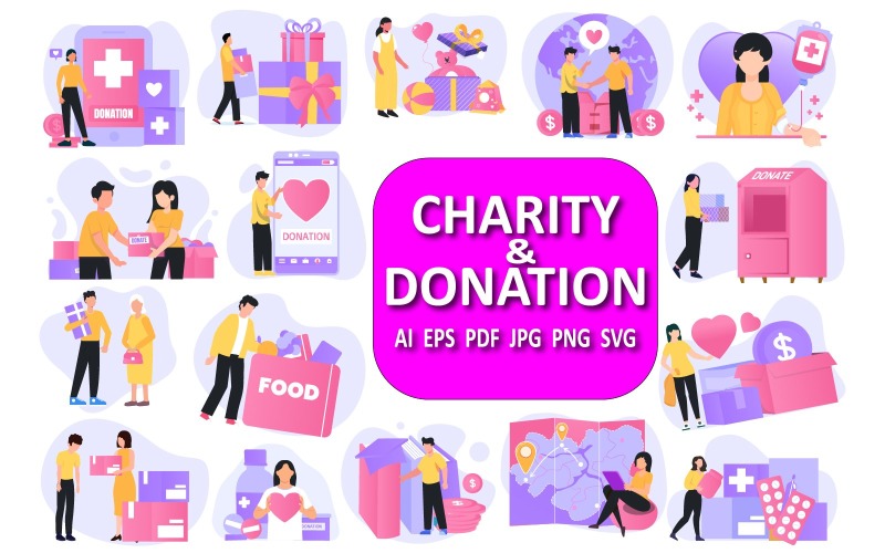 Charity and Donation Illustrations Collection Icon Set