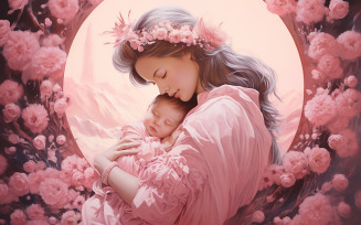 Woman Holding a Baby in a Moon