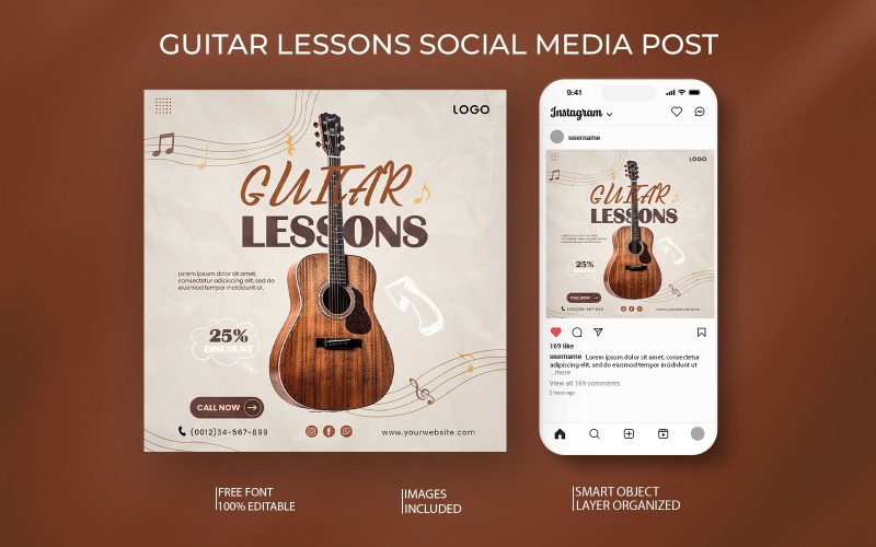 FREE Guitar Lessons Social Media Template