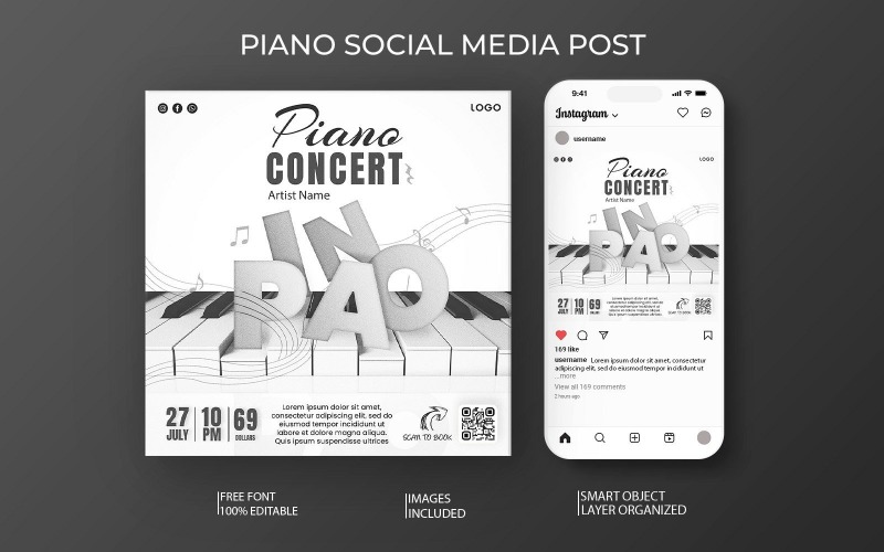 Piano Concert Social Media Template Light