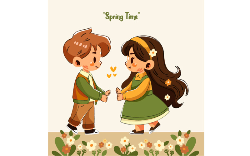 Hand Drawn Spring Landscape with Couple Illustration