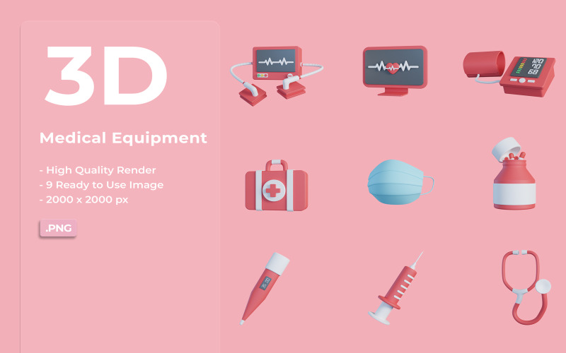 3D Medical Equipment Icon Icon Set