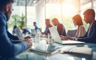 Blur office meeting blurred background with business people working group