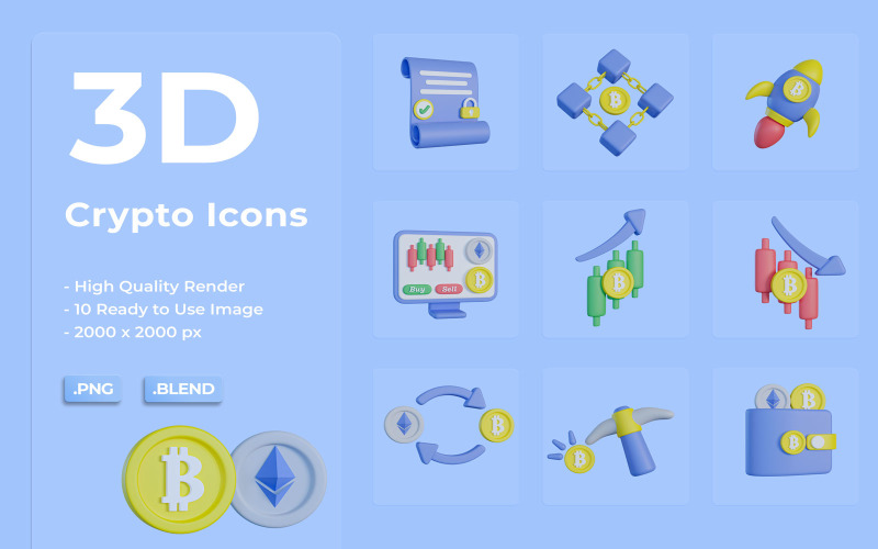 3D Crypto Icon Bundle Design Model