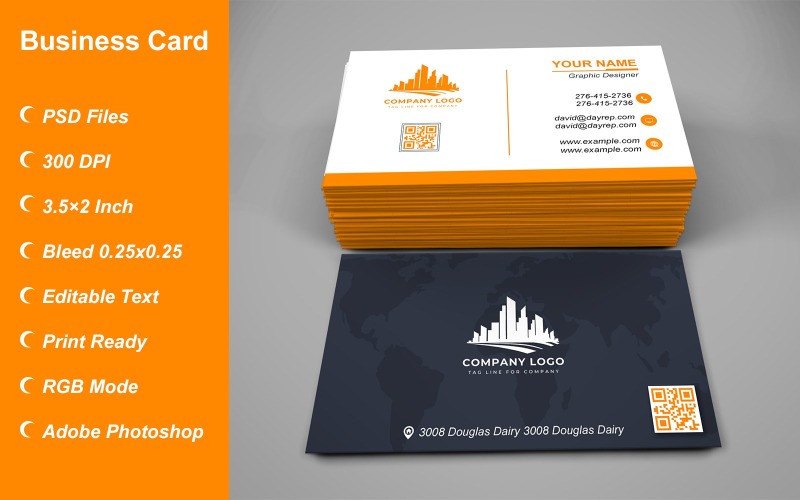 Business Card Template - E-card Template with Customizable Designs - 496 Corporate Identity