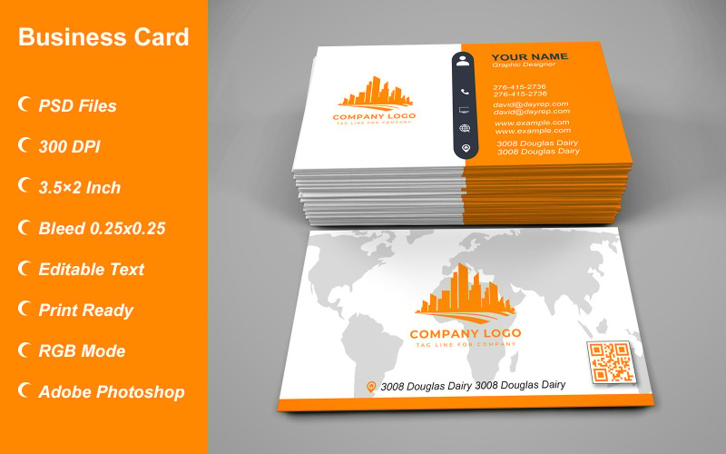 Business Card Template - E-card Template with Customizable Designs - 497 Corporate Identity