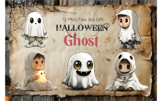 Cute Halloween Ghost. TShirt Sticker.