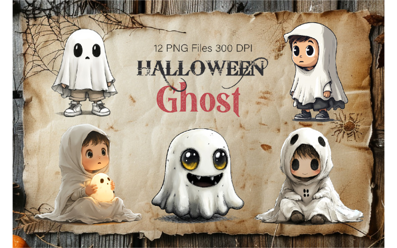 Cute Halloween Ghost. TShirt Sticker. Illustration