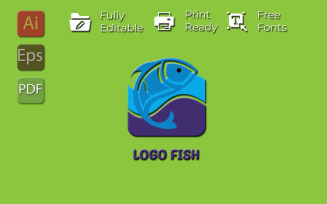 Distinctive Fish Logo With Blue Wave