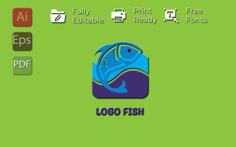 Distinctive Fish Logo With Blue Wave Logo Template