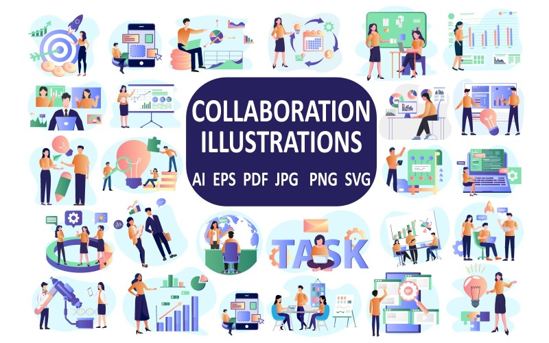 Collaboration Illustrations for Team Projects Icon Set