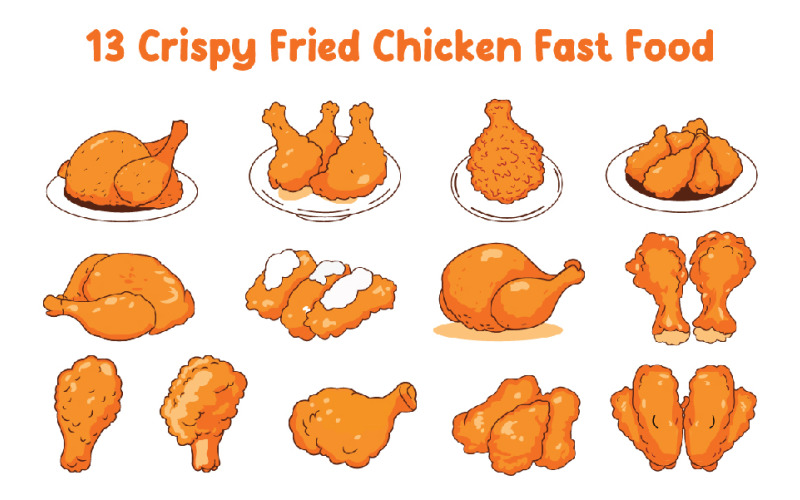 13 Crispy Fried Chicken Fast Food Illustration