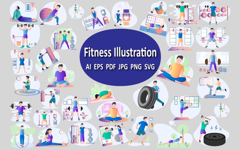 Fitness Illustrations Collection Icon Set