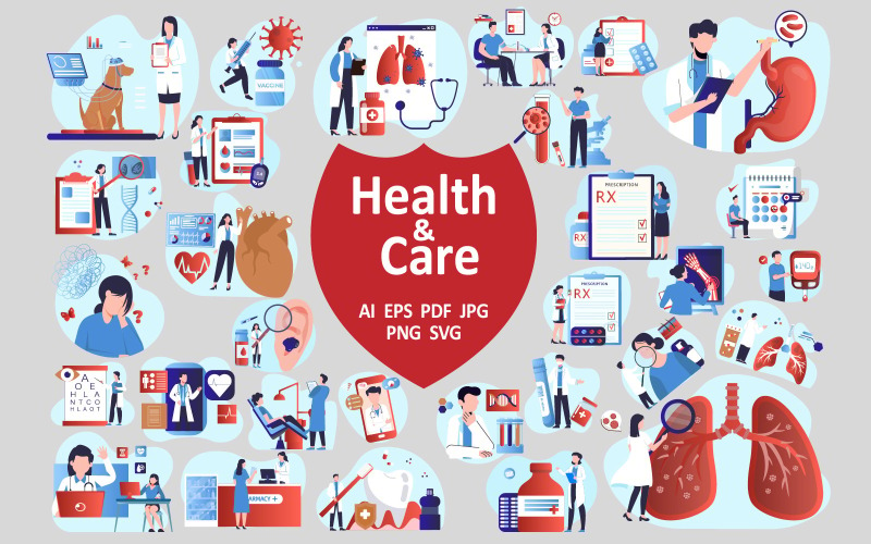 Health and Care Illustrations Collection Icon Set