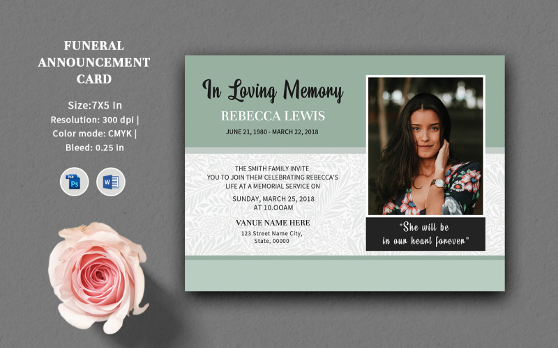 Funeral Announcement -Invitation. Psd and Word Corporate Identity