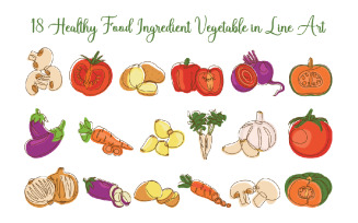 18 Healthy Food Ingredient Vegetable in Line Art