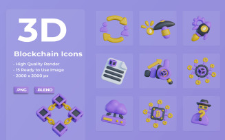 3D Blockchain Icons Set Bundle Design