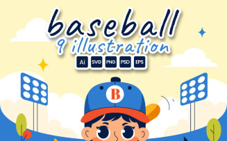 9 Baseball Kids Player Illustration