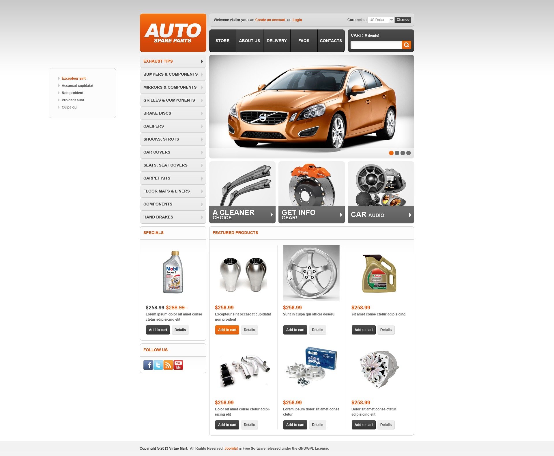 Modello VirtueMart #44585 "Auto Spare Parts" - screenshot