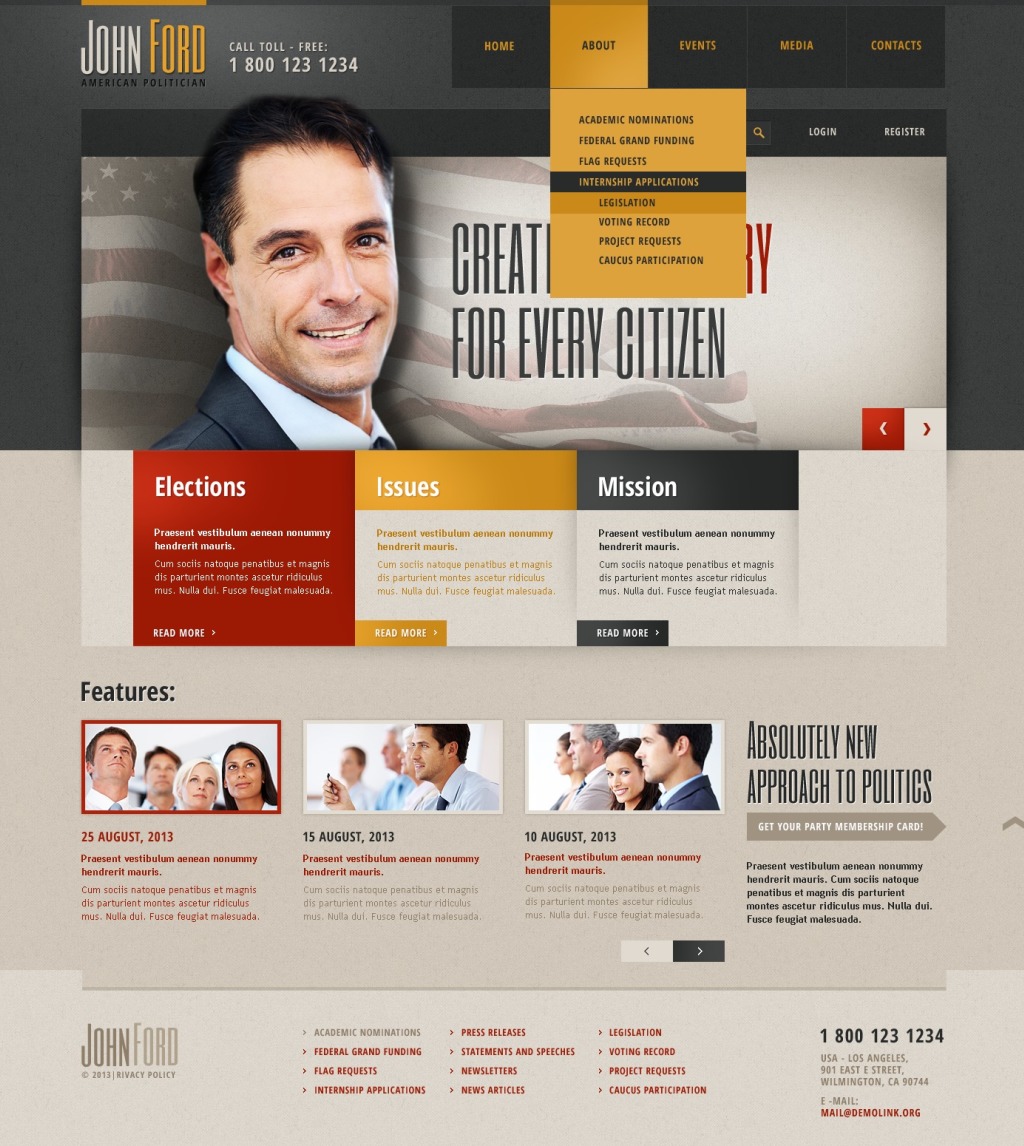 Demo for Political Candidate Responsive site Template 44574