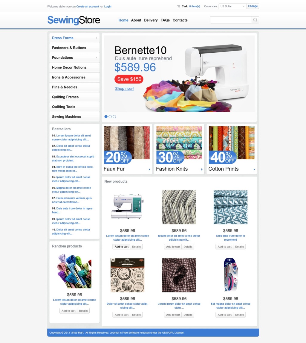 Sewing Store VirtueMart Template 44587