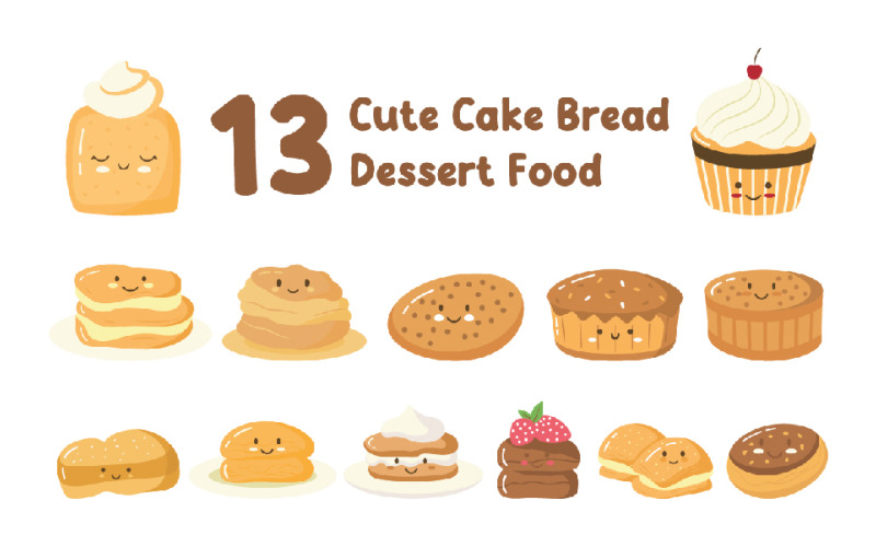 13 Cute Cake Bread Dessert Food Illustration