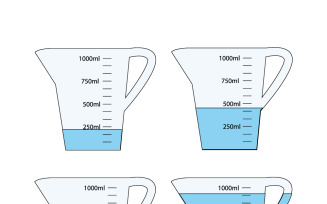 Set of empty and water filled measuring cups