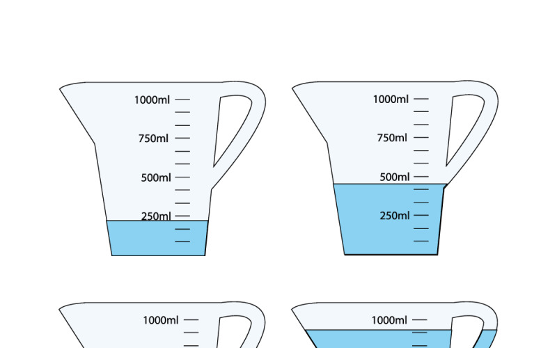 Set of empty and water filled measuring cups Vector Graphic