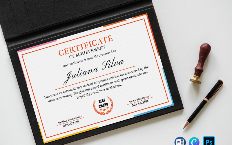 Certificate of Achievement Template, psd, word and canva Corporate Identity