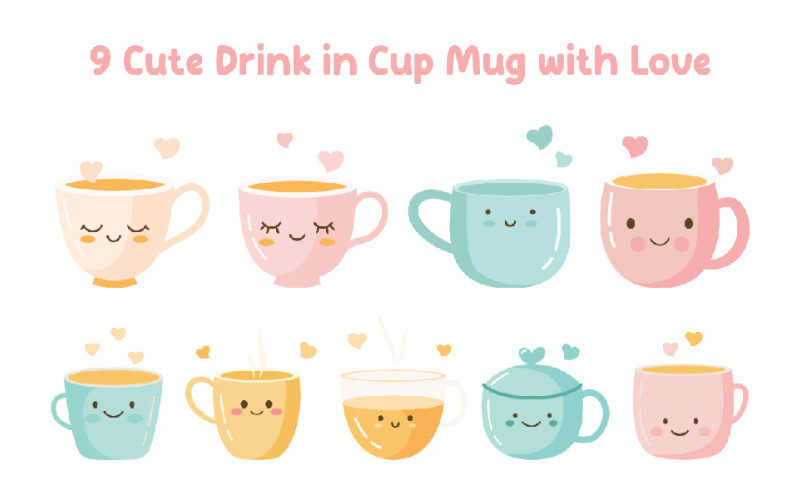 9 Cute Drink in Cup Mug with Love Illustration