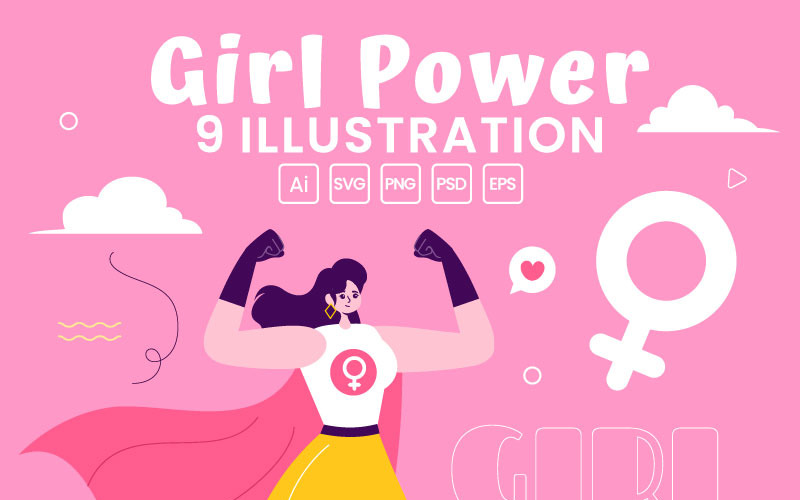 9 Girl Power Vector Illustration