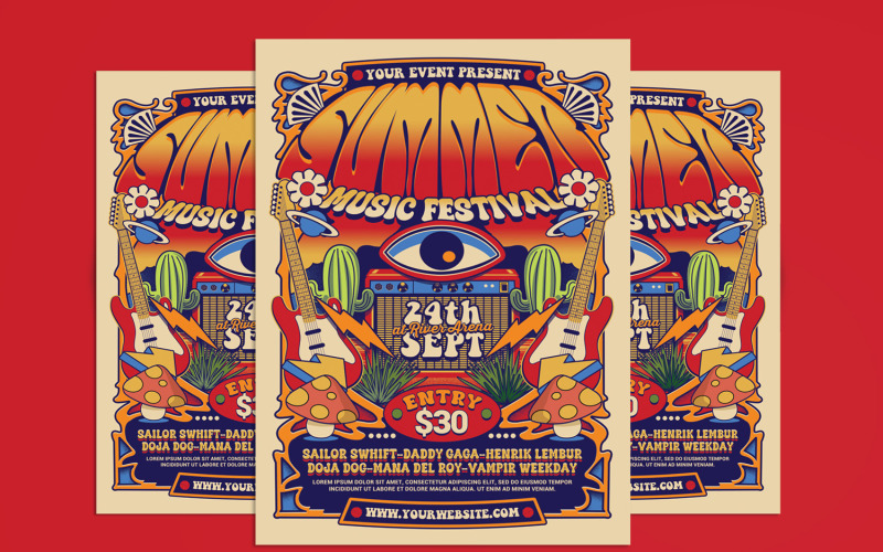 Retro Psychedelic Music Flyer Corporate Identity