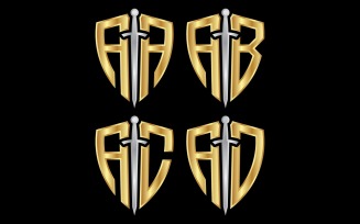 Sword and Shield Logo Made from Initial Letters AA, AB, AC, AD