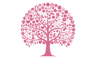 A pattern of a tree with many branches filled with pink icons