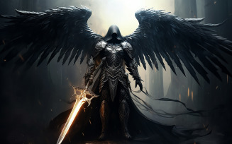 Dark angel with medieval sword