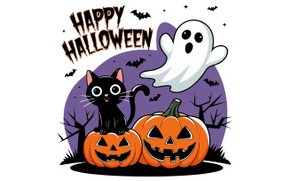 Design a picture about Happy Halloween vector silhouette white background