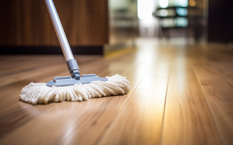 Floor cleaning with mob and cleanser foam.