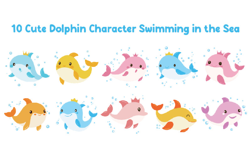 10 Cute Dolphin Swimming in the Sea Illustration