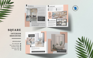 Interior Design Square Bifold Brochure. Photoshop Template