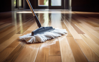 Mop is cleaning the floor and cleanser foam