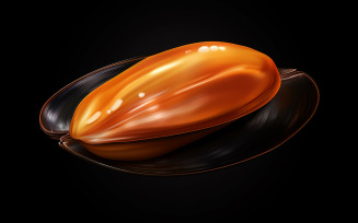 Opened large mussel closeup isolated on a black background