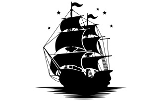 Ship silhouette vector art illustration with white background