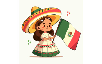 Mexico Independence Day with Girl Holding Mexico Flag Illustration