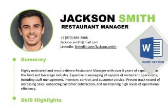 Restaurant Manager Resume Template & Cover letter