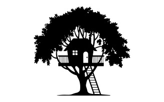 Tree house silhouette vector art illustration