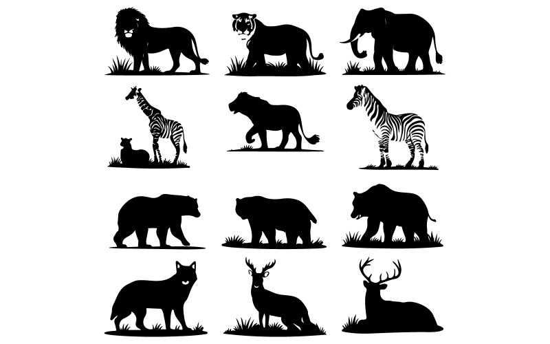 Design a high-quality collection of wild animal silhouette vectors Illustration