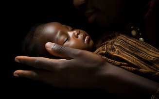 hand the sleeping african baby in the hand