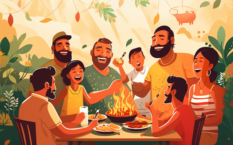 happy family celebrating at summer party outdoor Illustration