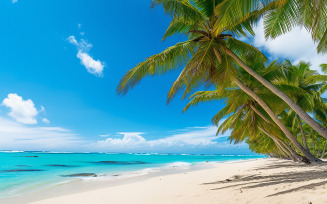 island paradise sea beach, ocean water, green coconut palm