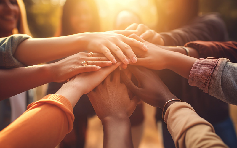 multiethnic group of young people putting their Illustration